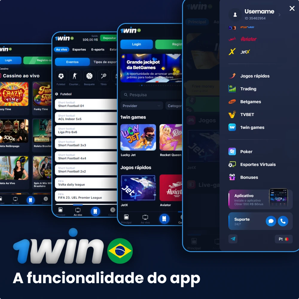 Características da aplicação 1win Brasil